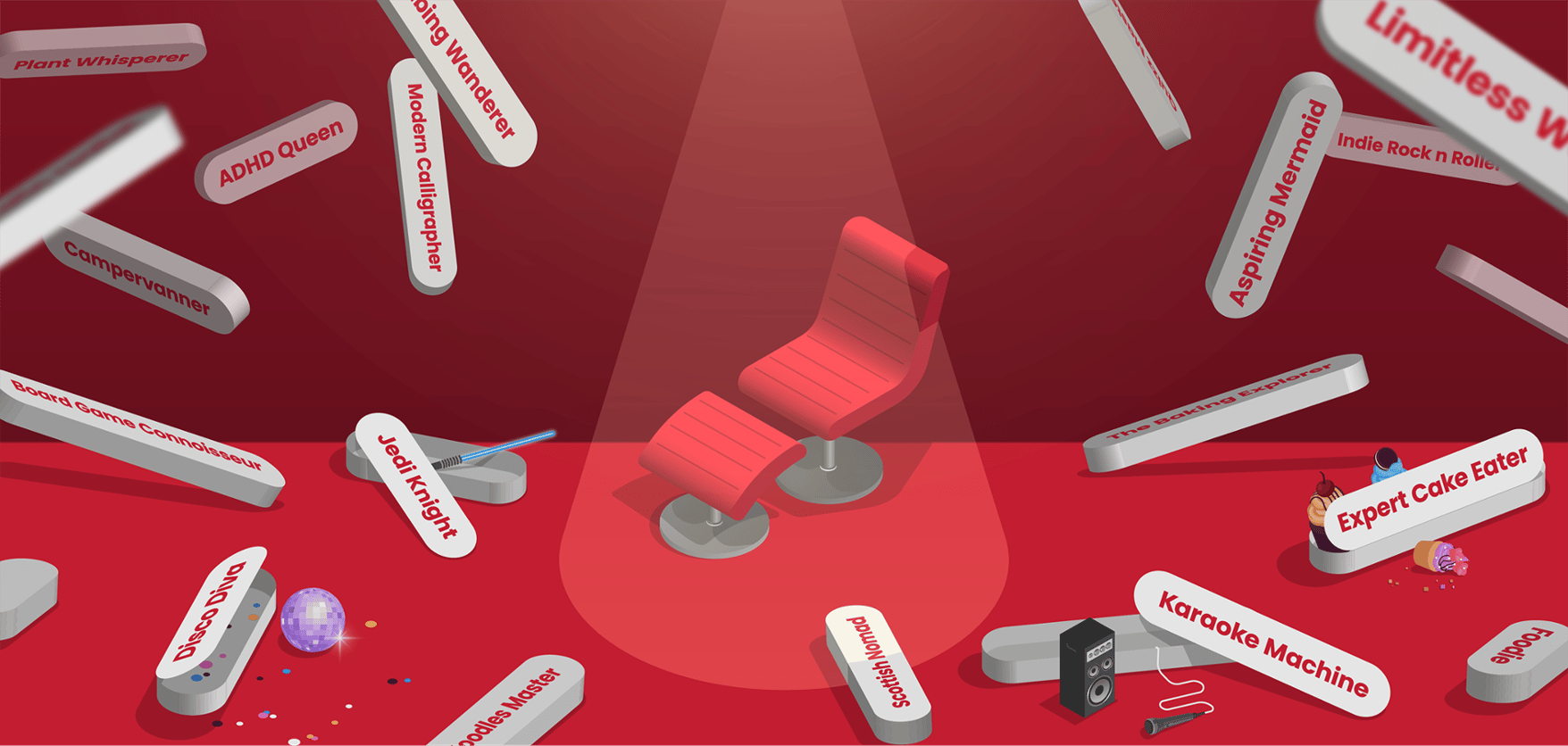 Red chair and AND Titles illustration